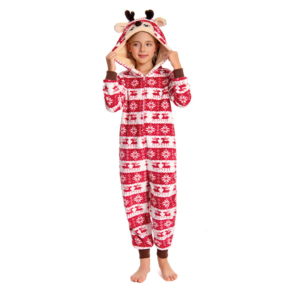 OLAOLA Unisex Adult Printed Christmas Elk Plush Onesie Pajamas Warm Home Sleepwear