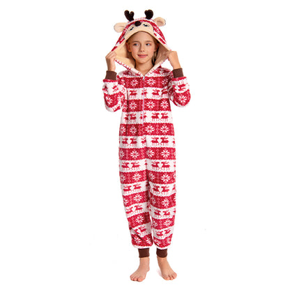 OLAOLA Unisex Adult Printed Christmas Elk Plush Onesie Pajamas Warm Home Sleepwear