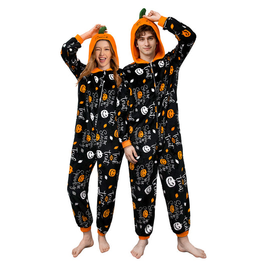 OLAOLA Unisex Adult Printed Pumpkin Plush Food Onesie Pajamas Warm Home One-Piece Sleepwear