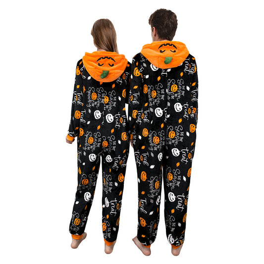 OLAOLA Unisex Adult Printed Pumpkin Plush Food Onesie Pajamas Warm Home One-Piece Sleepwear