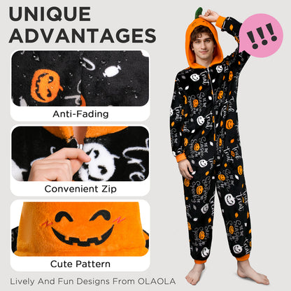 OLAOLA Unisex Adult Printed Pumpkin Plush Food Onesie Pajamas Warm Home One-Piece Sleepwear