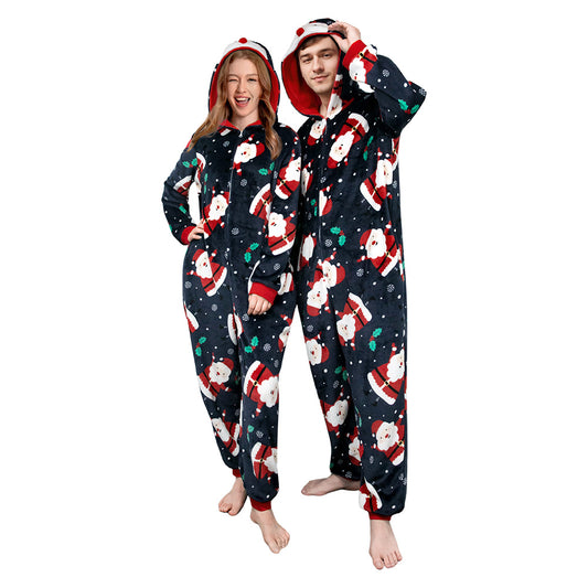 OLAOLA Unisex Adult Printed Santa Claus Christmas Plush Onesie Pajamas Warm Home Sleepwear