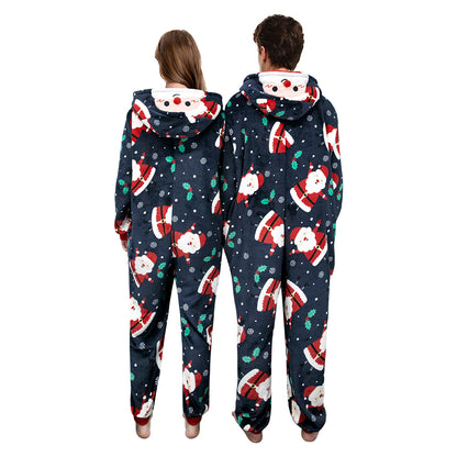 OLAOLA Unisex Adult Printed Santa Claus Christmas Plush Onesie Pajamas Warm Home Sleepwear