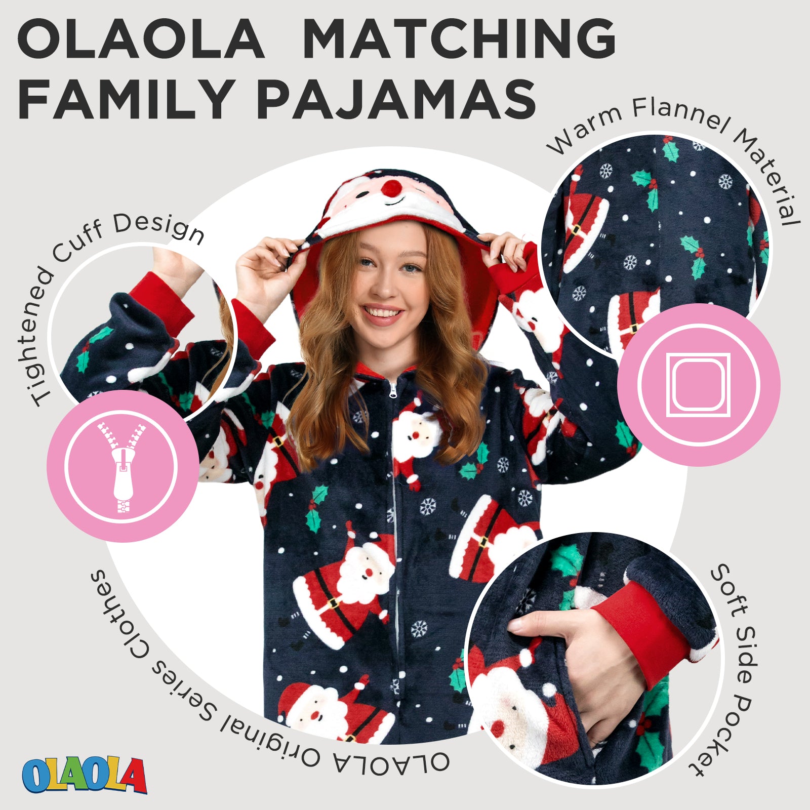 OLAOLA Unisex Adult Printed Santa Claus Christmas Plush Onesie Pajamas Warm Home Sleepwear