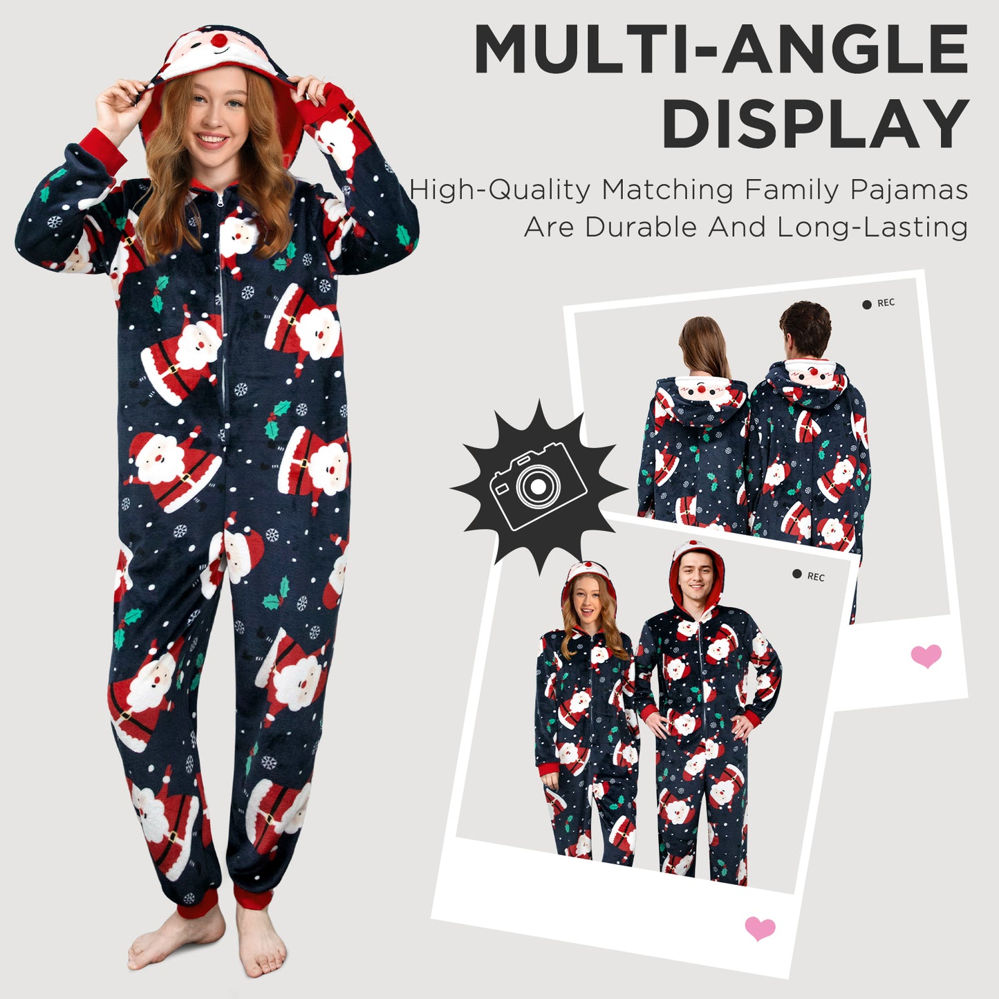 OLAOLA Unisex Adult Printed Santa Claus Christmas Plush Onesie Pajamas Warm Home Sleepwear