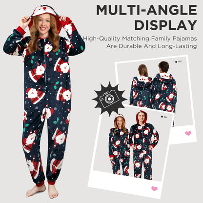 OLAOLA Unisex Adult Printed Santa Claus Christmas Plush Onesie Pajamas Warm Home Sleepwear