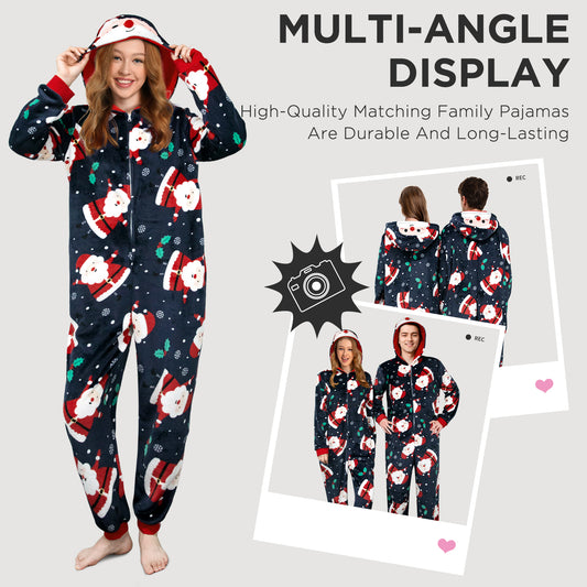 OLAOLA Unisex Adult Printed Santa Claus Christmas Plush Onesie Pajamas Warm Home Sleepwear