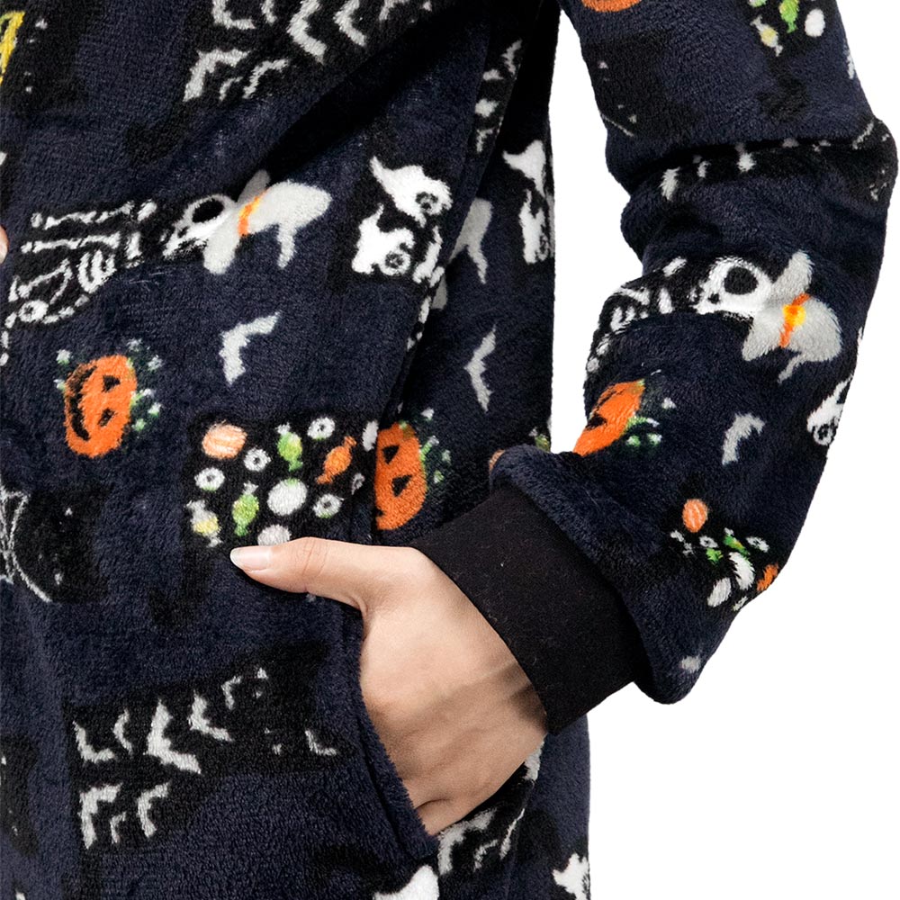 OLAOLA Unisex Adult Printed Skull Halloween Plush Onesie Pajamas Warm Home One-Piece Sleepwear