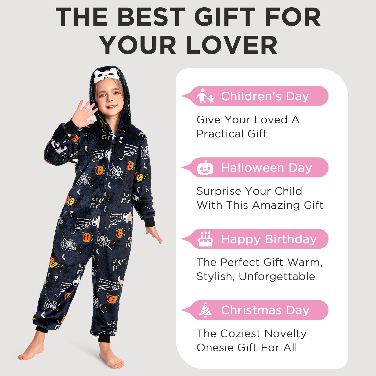 OLAOLA Unisex Adult Printed Skull Halloween Plush Onesie Pajamas Warm Home One-Piece Sleepwear
