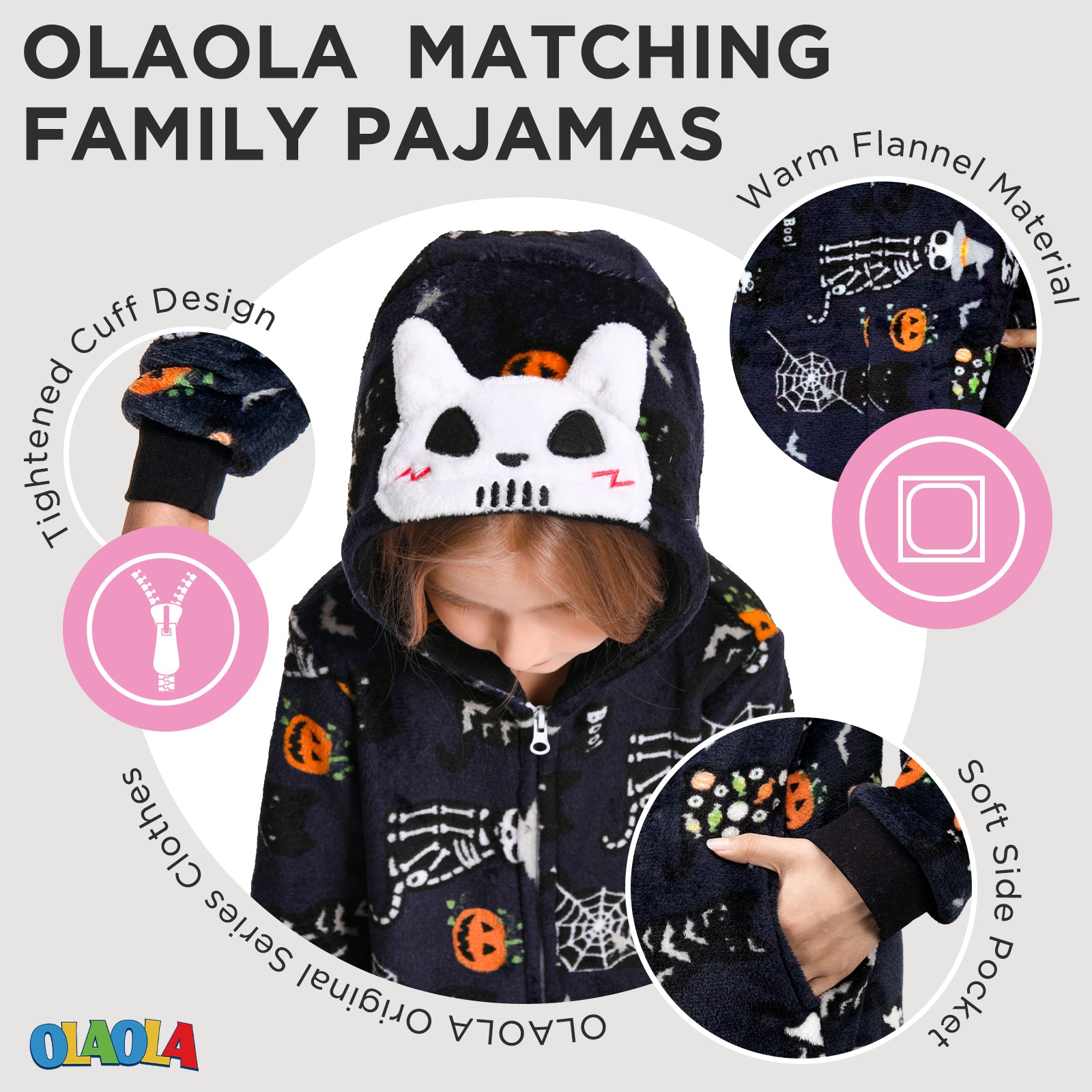 OLAOLA Unisex Adult Printed Skull Halloween Plush Onesie Pajamas Warm Home One-Piece Sleepwear