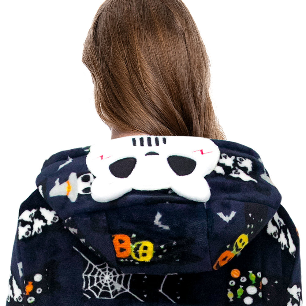 OLAOLA Unisex Adult Printed Skull Halloween Plush Onesie Pajamas Warm Home One-Piece Sleepwear