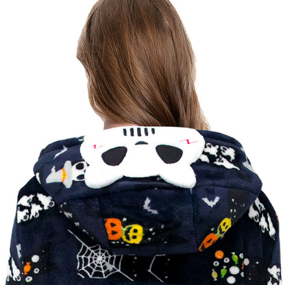OLAOLA Unisex Adult Printed Skull Halloween Plush Onesie Pajamas Warm Home One-Piece Sleepwear