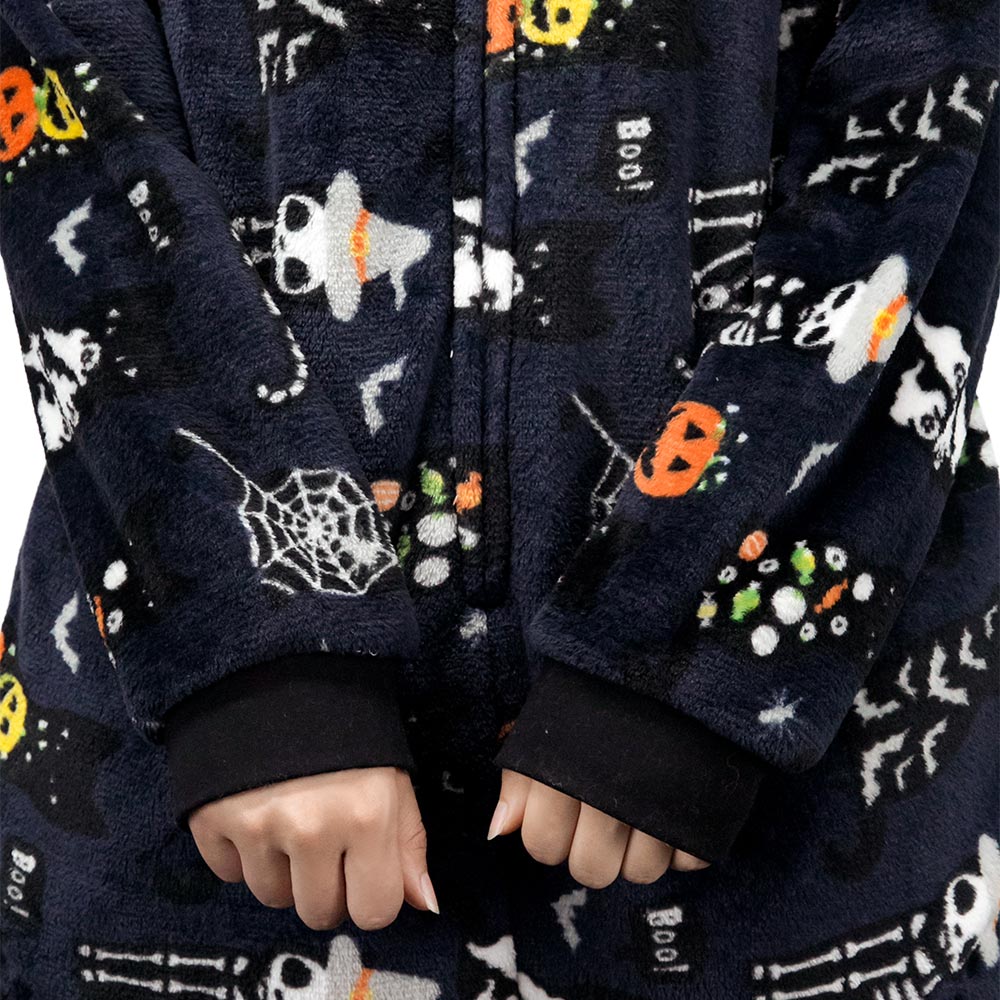 OLAOLA Unisex Adult Printed Skull Halloween Plush Onesie Pajamas Warm Home One-Piece Sleepwear