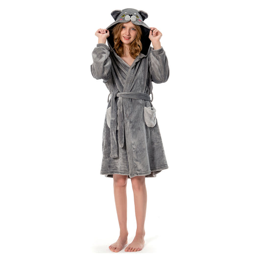 OLAOLA Women Adult Blue Cat Animal Onesie Plush Bathrobe Soft Flannel Warm Home Robe
