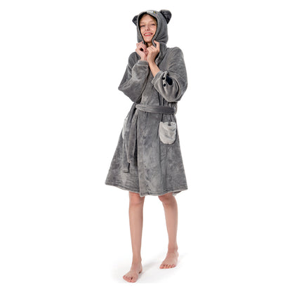 OLAOLA Women Adult Blue Cat Animal Onesie Plush Bathrobe Soft Flannel Warm Home Robe