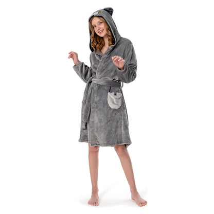 OLAOLA Women Adult Blue Cat Animal Onesie Plush Bathrobe Soft Flannel Warm Home Robe