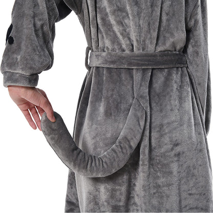 OLAOLA Women Adult Blue Cat Animal Onesie Plush Bathrobe Soft Flannel Warm Home Robe