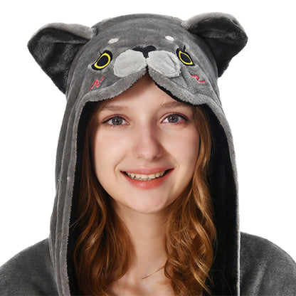 OLAOLA Women Adult Blue Cat Animal Onesie Plush Bathrobe Soft Flannel Warm Home Robe