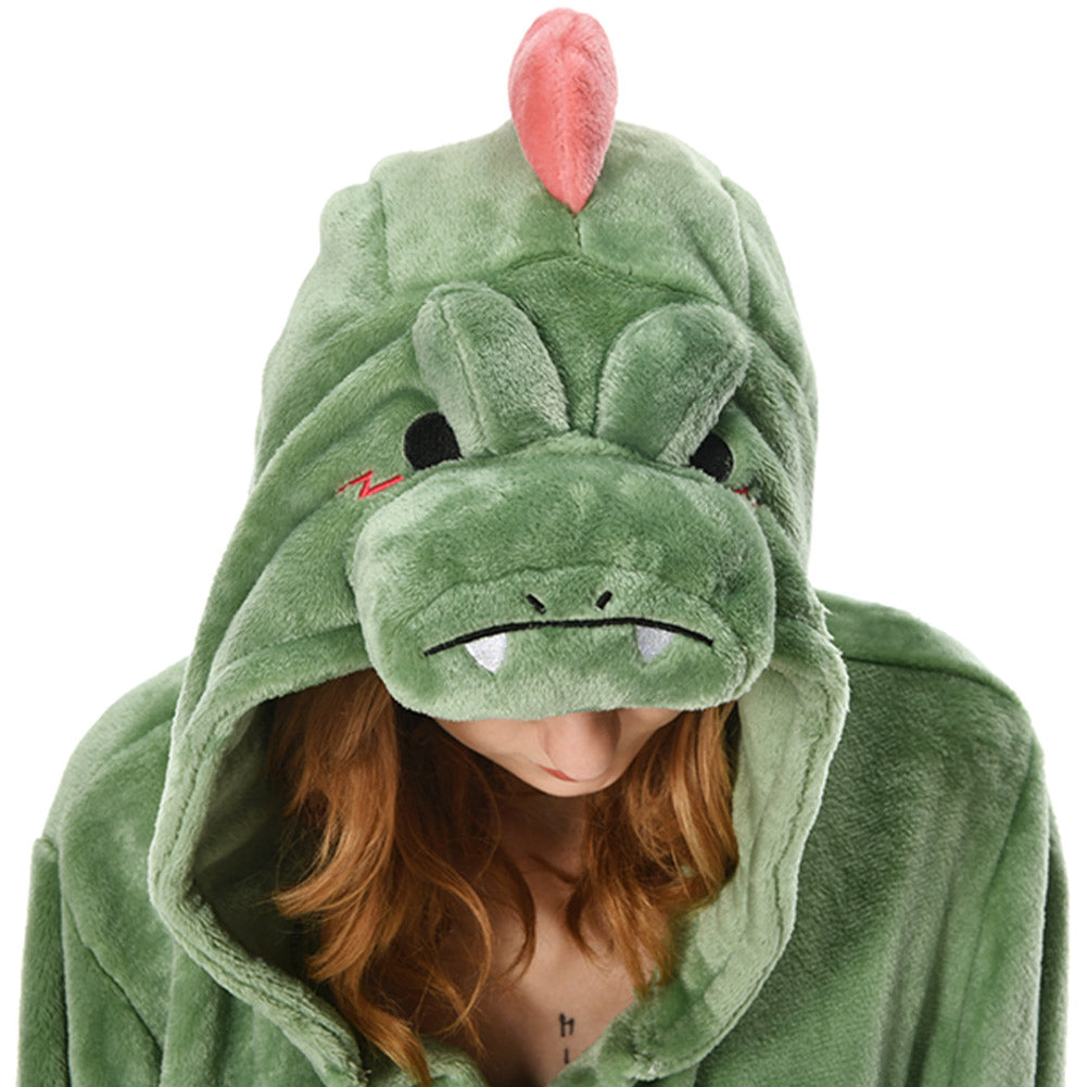 OLAOLA Women Adult Dinosaurs Animal Onesie Plush Bathrobe Soft Flannel Warm Home Robe