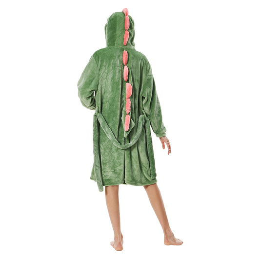 OLAOLA Women Adult Dinosaurs Animal Onesie Plush Bathrobe Soft Flannel Warm Home Robe