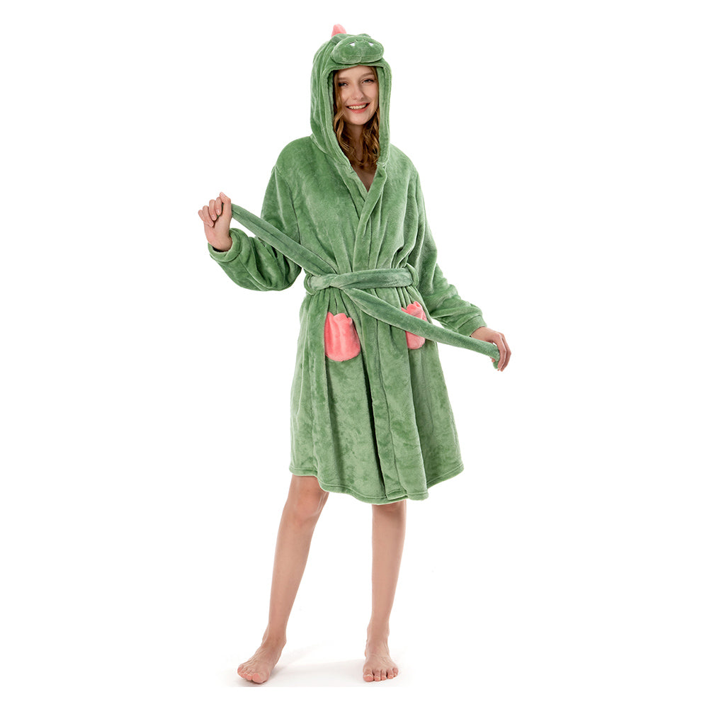 OLAOLA Women Adult Dinosaurs Animal Onesie Plush Bathrobe Soft Flannel Warm Home Robe