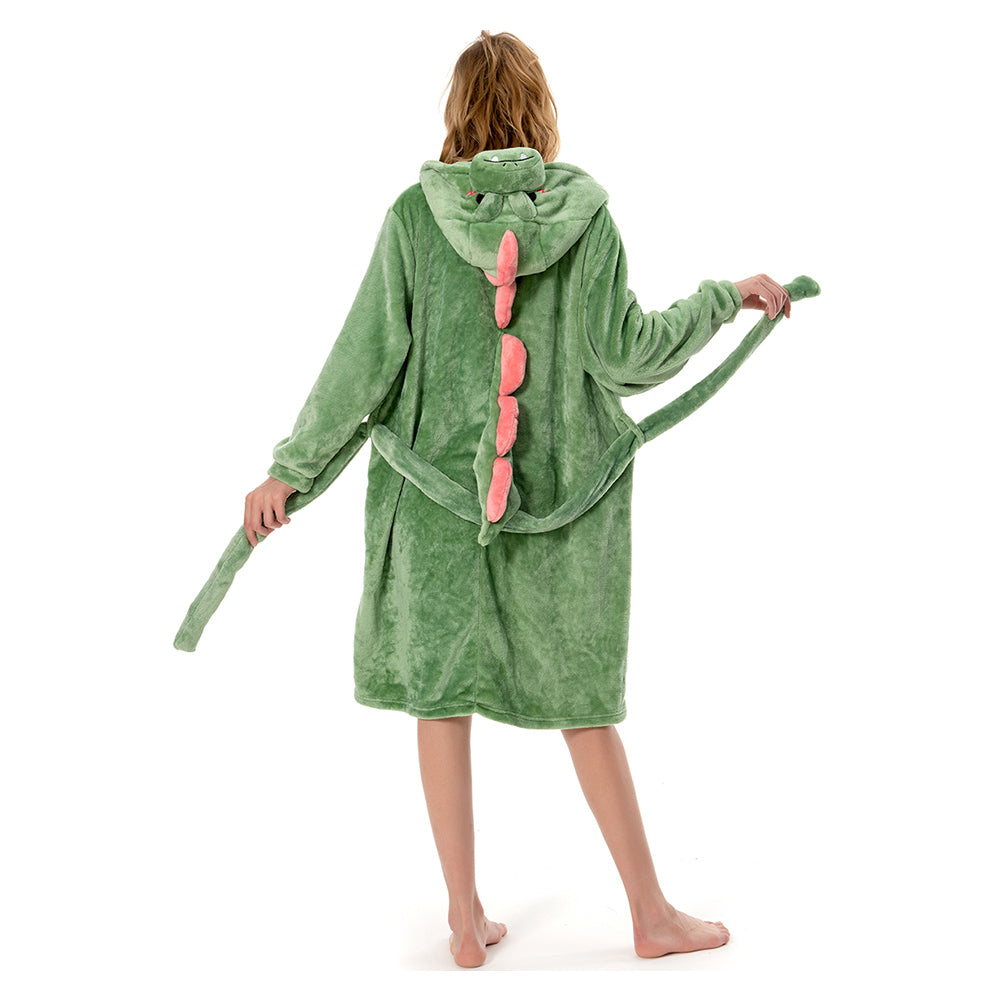 OLAOLA Women Adult Dinosaurs Animal Onesie Plush Bathrobe Soft Flannel Warm Home Robe