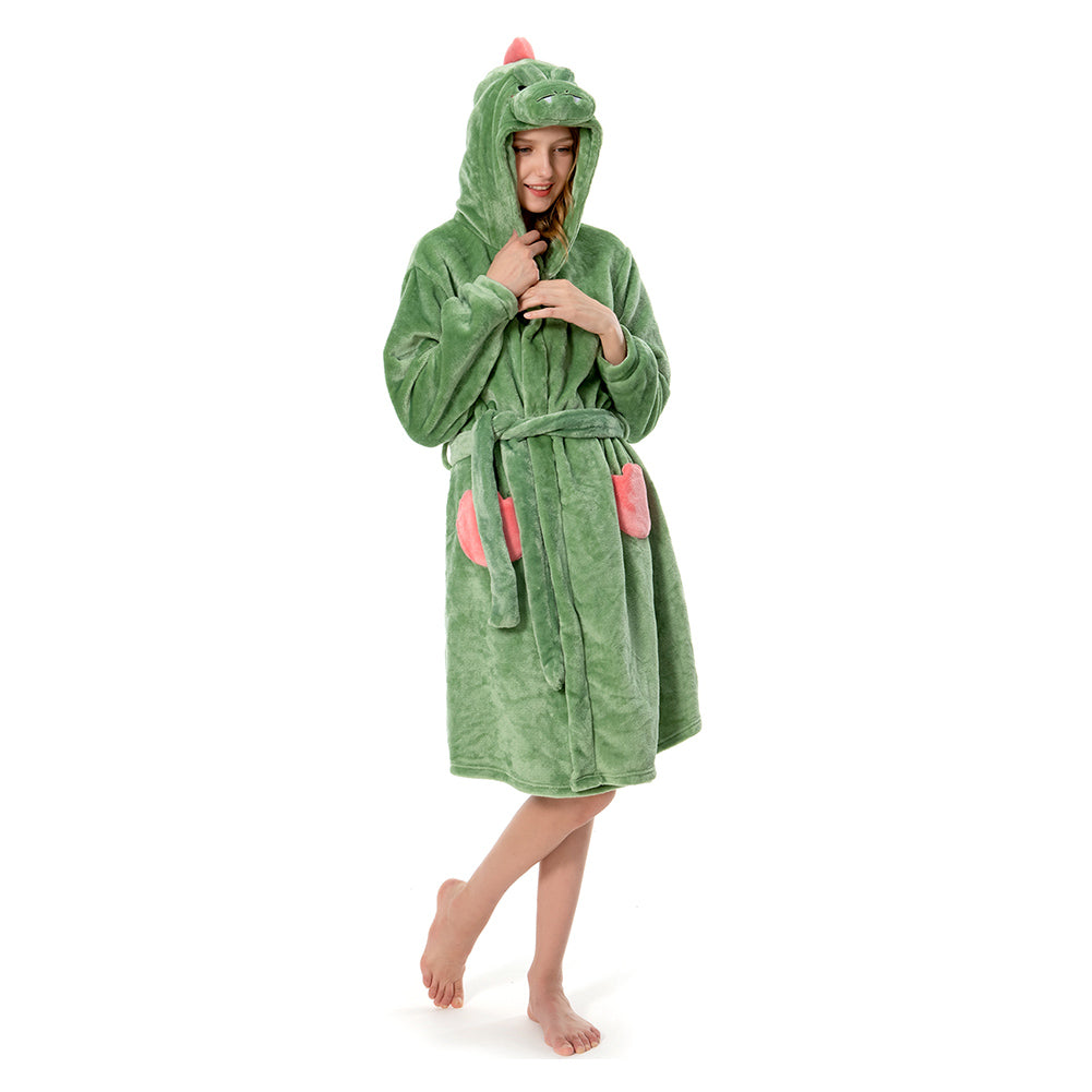 OLAOLA Women Adult Dinosaurs Animal Onesie Plush Bathrobe Soft Flannel Warm Home Robe