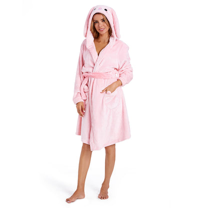 OLAOLA Women Adult Bunny Animal Onesie Plush Bathrobe Soft Flannel Warm Home Robe