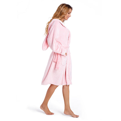 OLAOLA Women Adult Bunny Animal Onesie Plush Bathrobe Soft Flannel Warm Home Robe