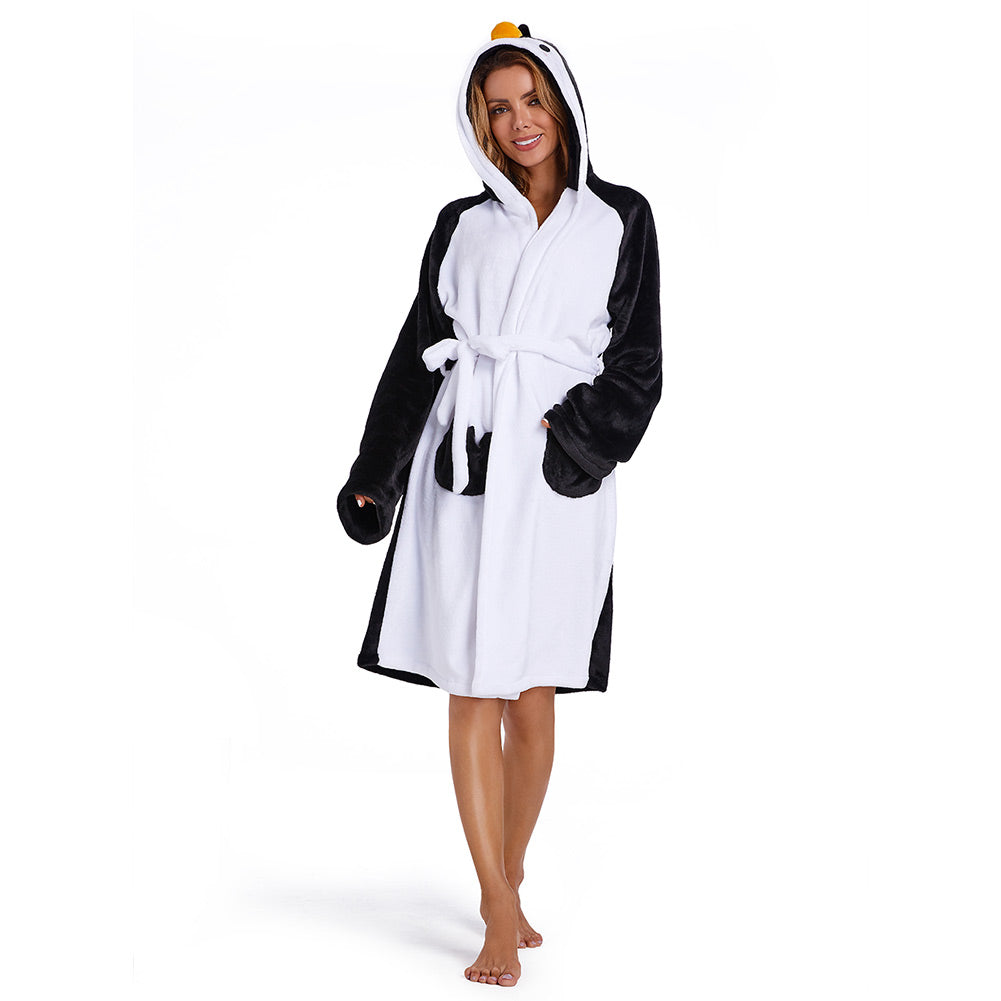 OLAOLA Women Adult Penguin Animal Onesie Plush Bathrobe Soft Flannel Warm Home Robe