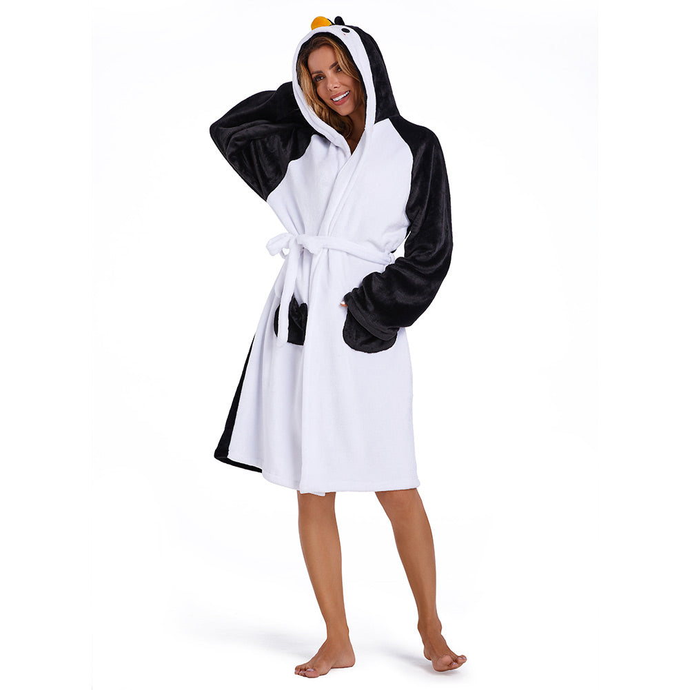 OLAOLA Women Adult Penguin Animal Onesie Plush Bathrobe Soft Flannel Warm Home Robe