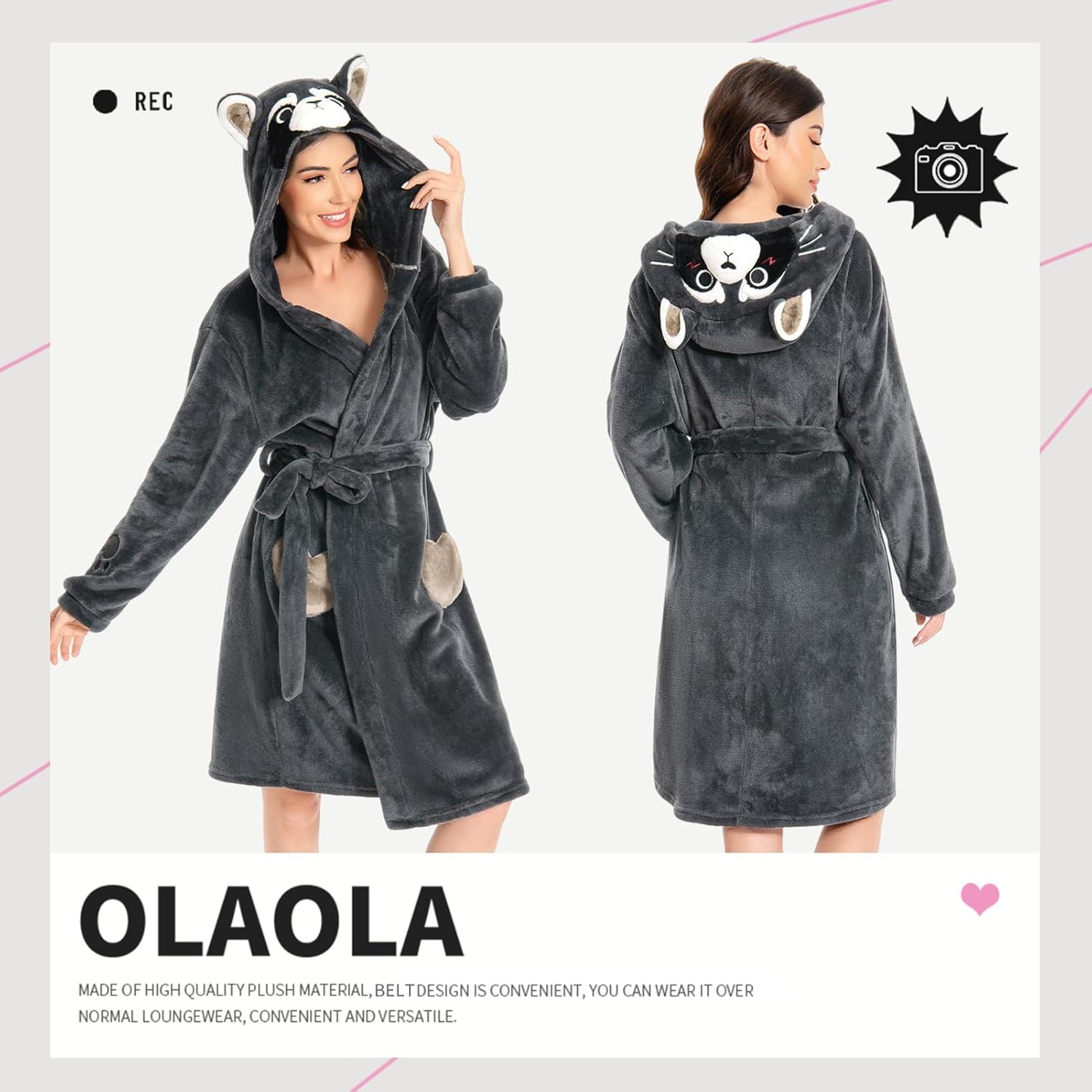 OLAOLA Women Adult Raccoon Animal Onesie Plush Bathrobe Soft Flannel Warm Home Robe