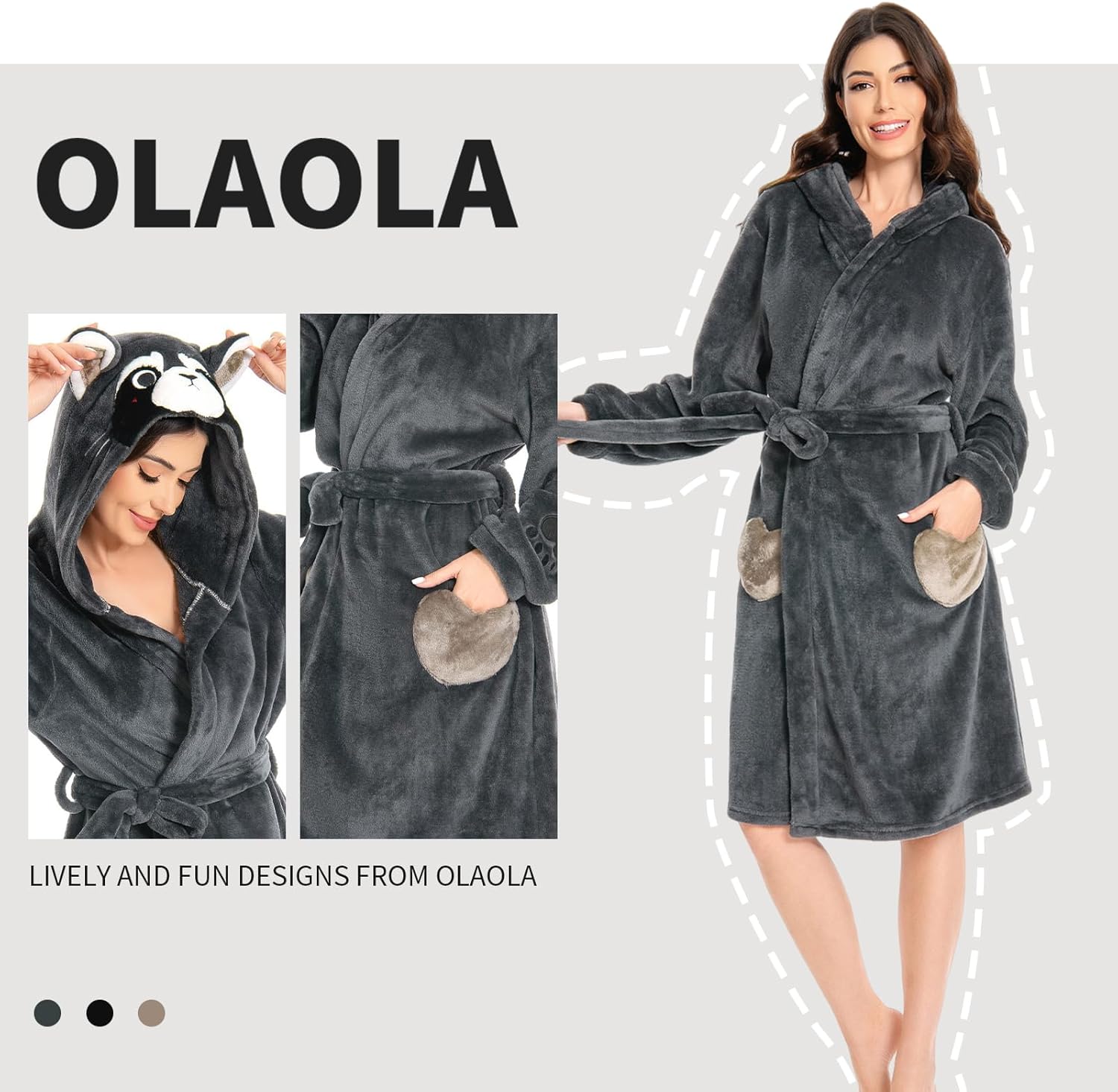 OLAOLA Women Adult Raccoon Animal Onesie Plush Bathrobe Soft Flannel Warm Home Robe