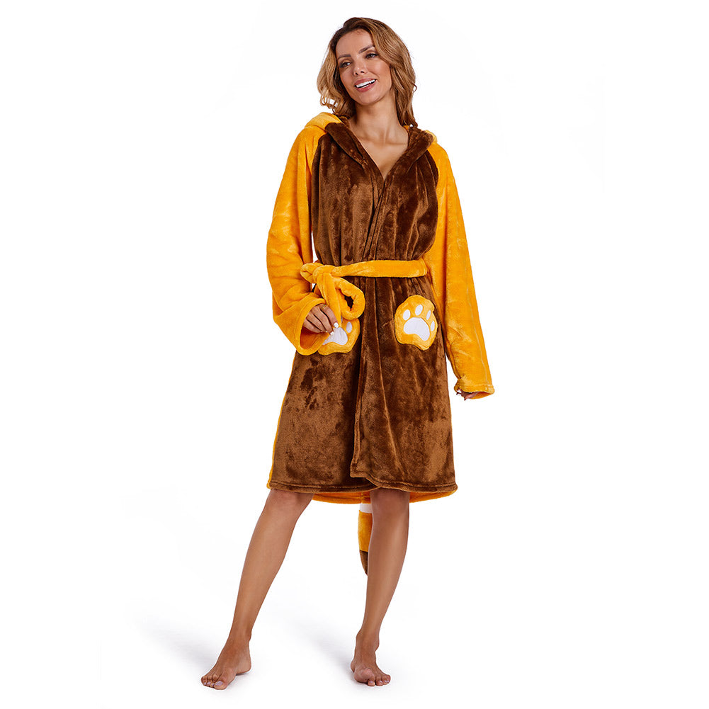 OLAOLA Women Adult Red Panda Animal Onesie Plush Bathrobe Soft Flannel Warm Home Robe