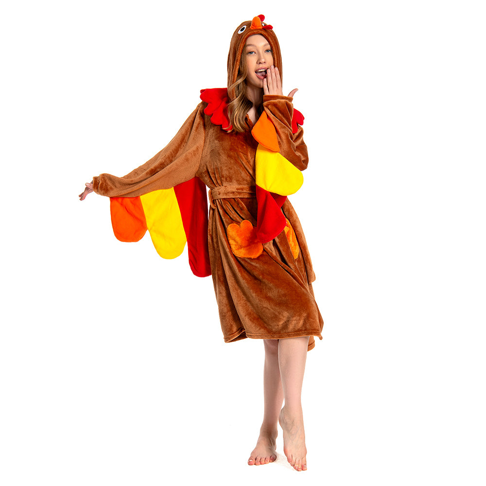 OLAOLA Women Adult Turkey Animal Onesie Plush Bathrobe Soft Flannel Loungewear Cozy Warm Home Robe
