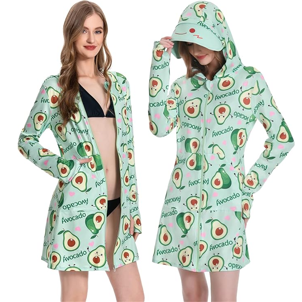 OLAOLA Women UPF 50+ Avocado Sun Protection Hoodie Beach Swim Cover Up Lightweight Long Sleeve Hiking Outdoor