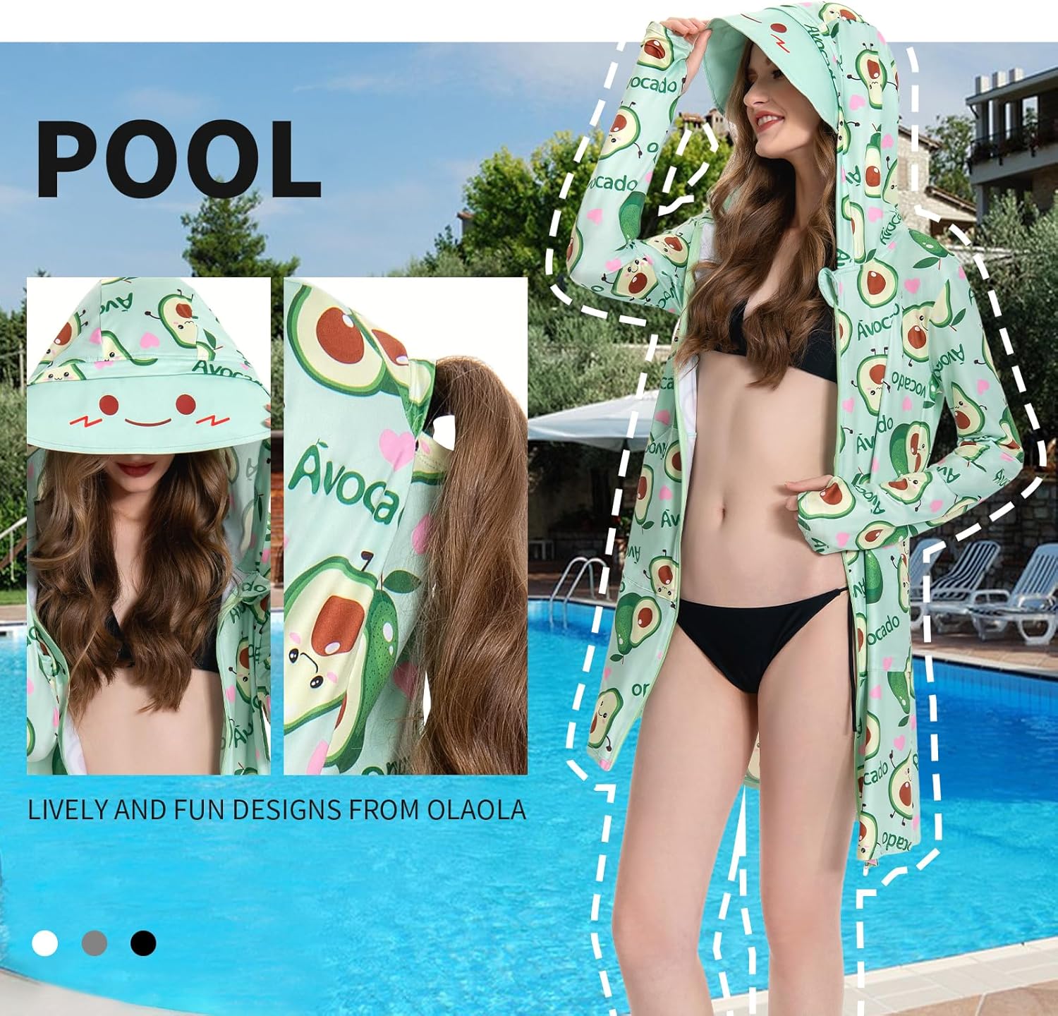 OLAOLA Women UPF 50+ Avocado Sun Protection Hoodie Beach Swim Cover Up Lightweight Long Sleeve Hiking Outdoor