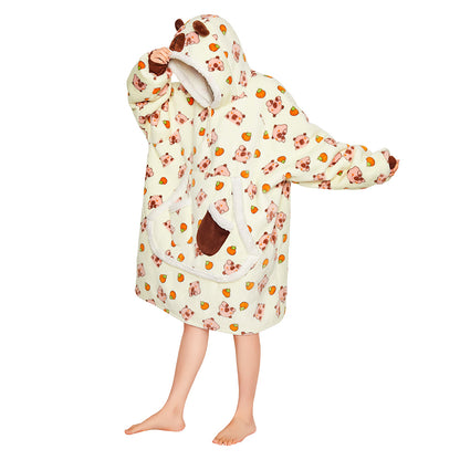 OLAOLA Yellow Capybara Kawaii Printed Wearable Blanket Hoodie Animals Onesie Oversized Soft Homwear With Giant Pocket For Adult