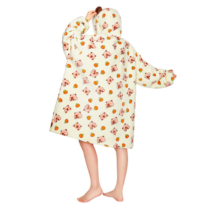 OLAOLA Yellow Capybara Kawaii Printed Wearable Blanket Hoodie Animals Onesie Oversized Soft Homwear With Giant Pocket For Adult