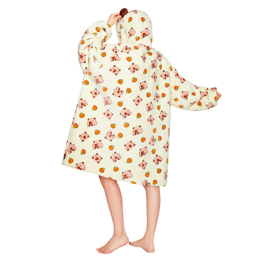OLAOLA Yellow Capybara Kawaii Printed Wearable Blanket Hoodie Animals Onesie Oversized Soft Homwear With Giant Pocket For Adult