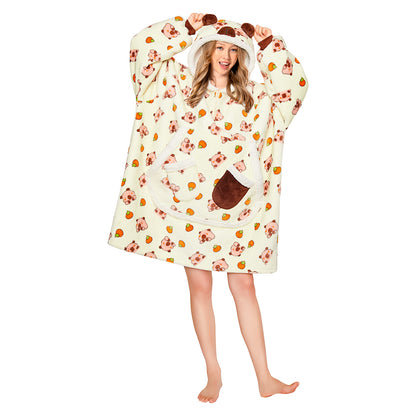 OLAOLA Yellow Capybara Kawaii Printed Wearable Blanket Hoodie Animals Onesie Oversized Soft Homwear With Giant Pocket For Adult