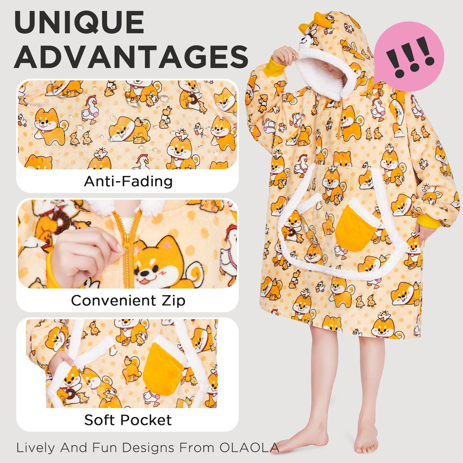 OLAOLA Yellow Dog Wearable Blanket Hoodie Shiba Inu Animals Onesie Oversized Soft Homewear With Giant Pocket For Adult