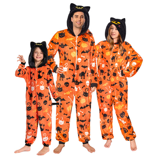 OLAOLA Yellow Printed Cat Pajamas Plush Animals Onesie Adult Soft Sleepwear Halloween Carnival Suit