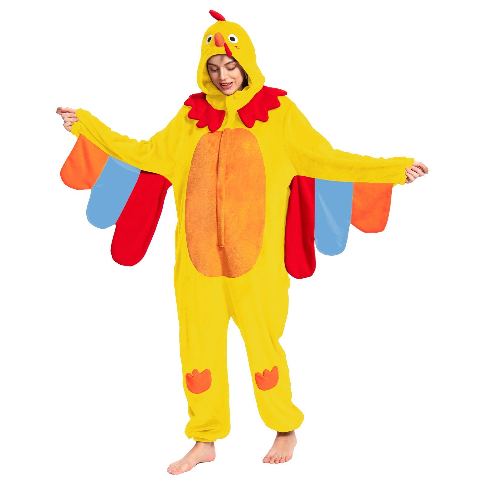 OLAOLA Yellow Turkey Animals Onesie Pajamas Warm Home One-Piece Soft Sleepwear For Adult Christmas