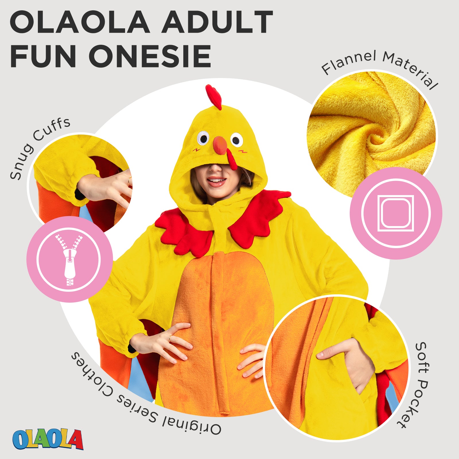 OLAOLA Yellow Turkey Animals Onesie Pajamas Warm Home One-Piece Soft Sleepwear For Adult Christmas