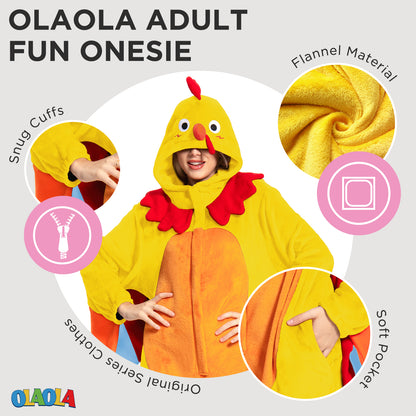 OLAOLA Yellow Turkey Animals Onesie Pajamas Warm Home One-Piece Soft Sleepwear For Adult Christmas