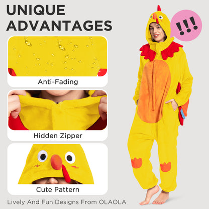OLAOLA Yellow Turkey Animals Onesie Pajamas Warm Home One-Piece Soft Sleepwear For Adult Christmas