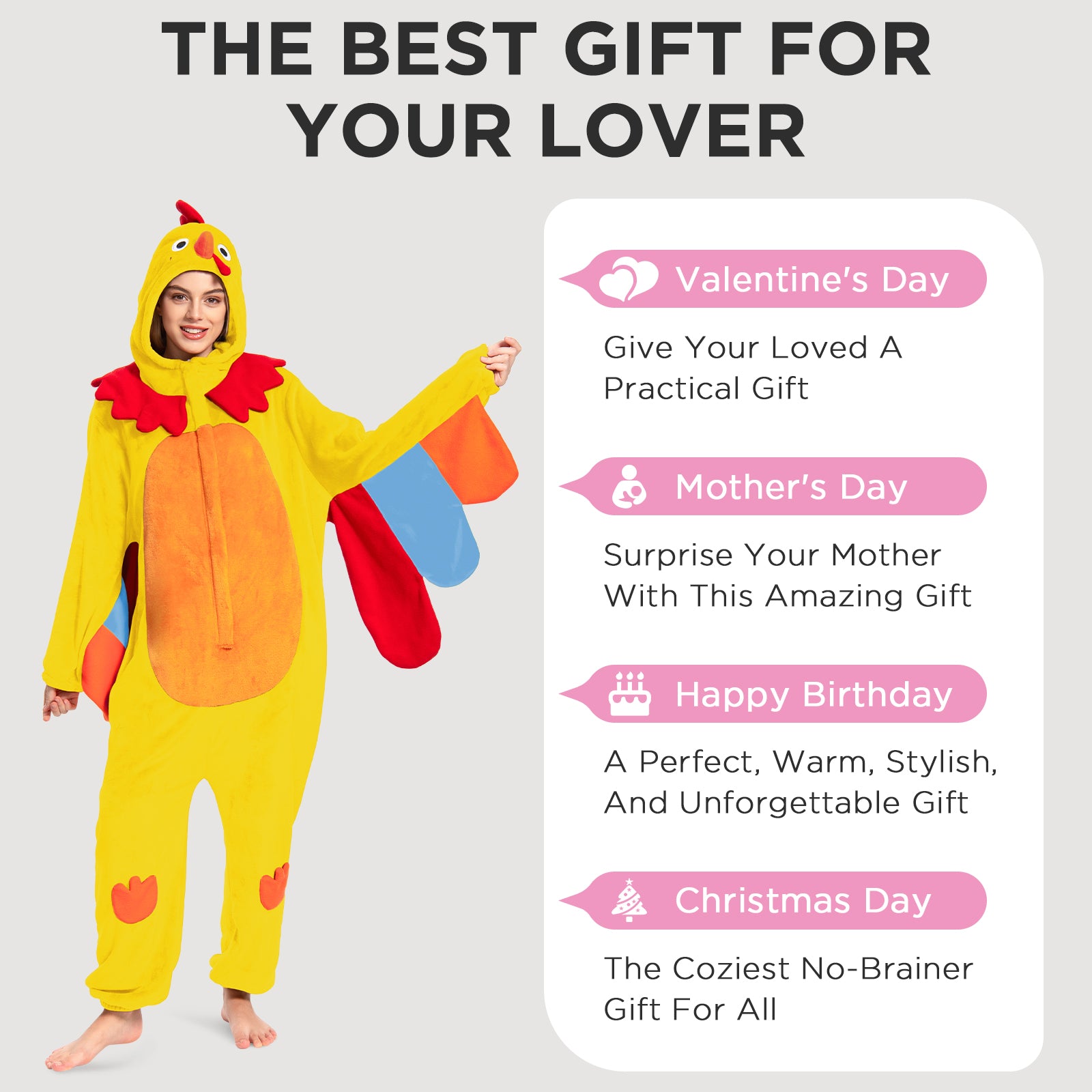 OLAOLA Yellow Turkey Animals Onesie Pajamas Warm Home One-Piece Soft Sleepwear For Adult Christmas