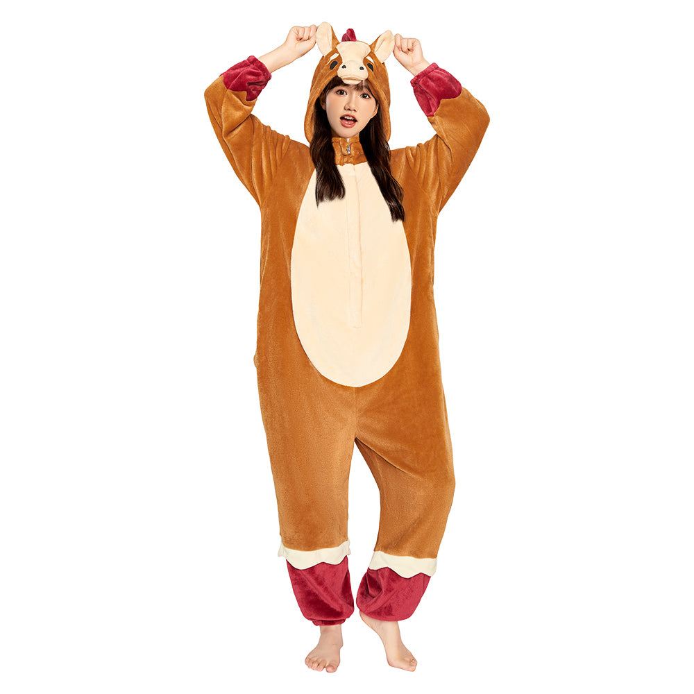 OLAOLA Zodiac Horse Pyjamas Unisex Adult Plush Animals Onesie Christmas Pajamas Warm Home One-Piece Sleepwear