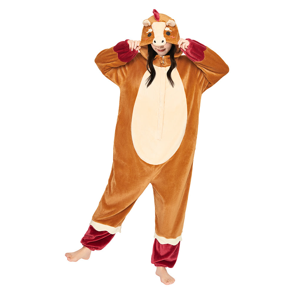 OLAOLA Zodiac Horse Pyjamas Unisex Adult Plush Animals Onesie Christmas Pajamas Warm Home One-Piece Sleepwear